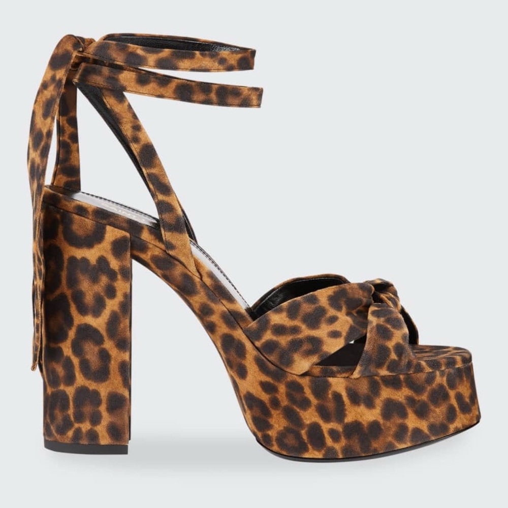 Saint Laurent Bianca Leopard Suede Platform Sandals